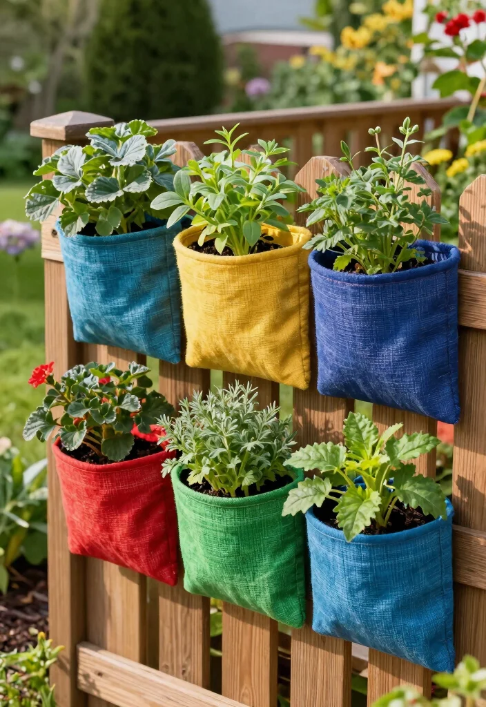 15 Fence Hanging Planter Ideas That Don't Damage Wood or Vinyl - 5. Fabric Pocket Planters 1