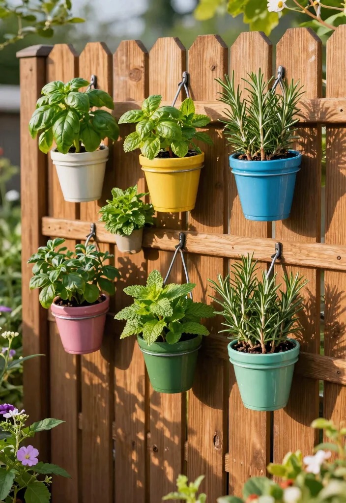 15 Fence Hanging Planter Ideas That Don't Damage Wood or Vinyl - 7. Hanging Herb Gardens 1