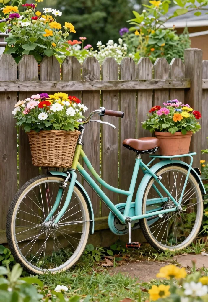 15 Fence Hanging Planter Ideas That Don't Damage Wood or Vinyl - 8. Old Bicycle Planters 1