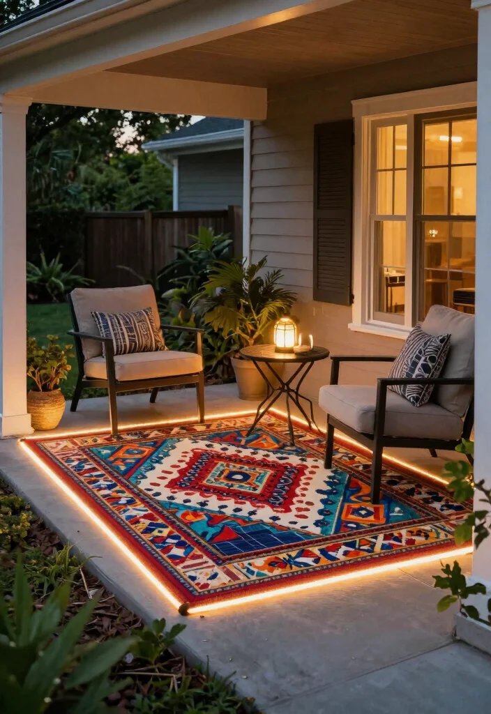 15 Front Porch Light Ideas That Work Without Rewiring - 11. Solar-Powered Outdoor Rugs with Lights 1