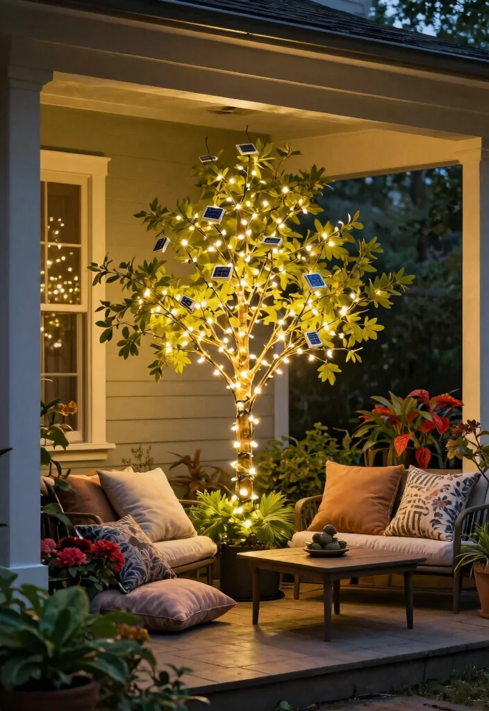 15 Front Porch Light Ideas That Work Without Rewiring - 12. Solar-Powered Fairy Light Trees 1