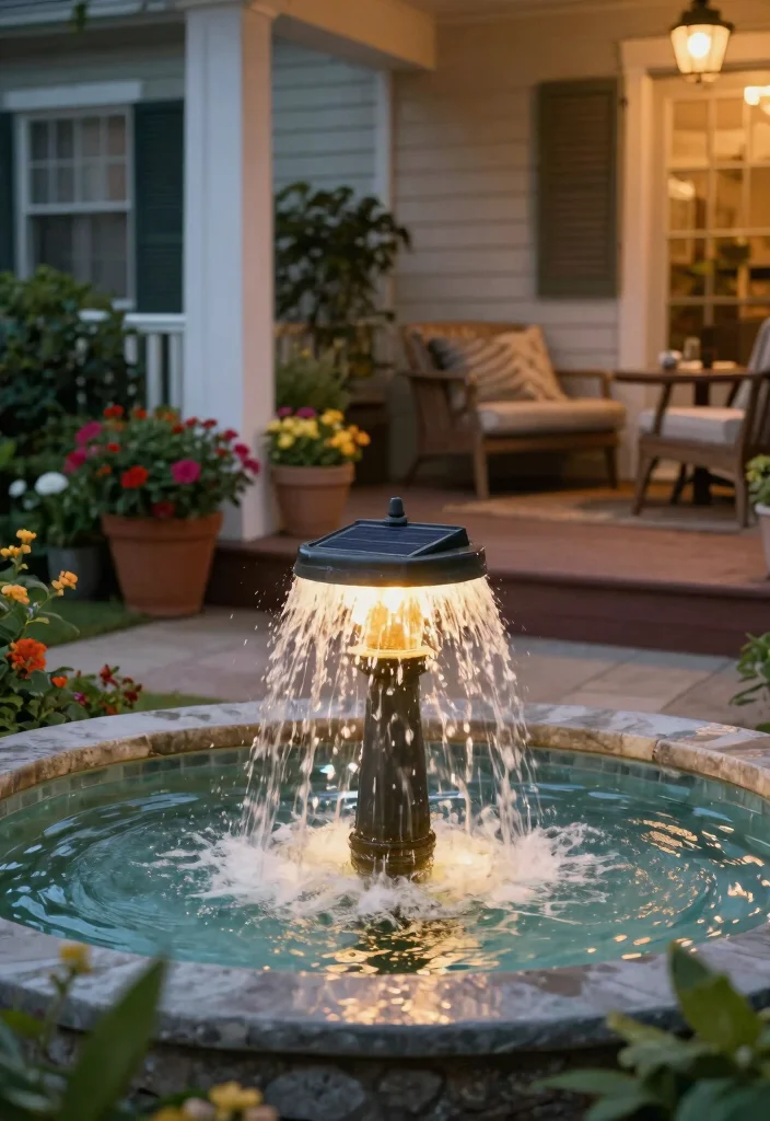 15 Front Porch Light Ideas That Work Without Rewiring - 14. Solar-Powered Lighted Fountains 1