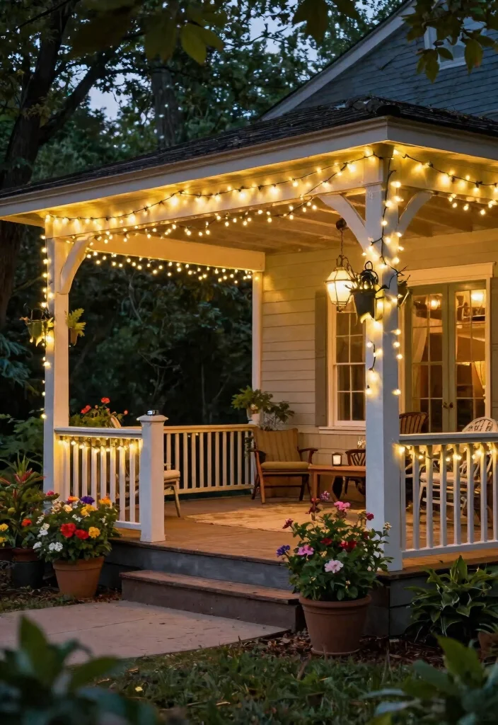 15 Front Porch Light Ideas That Work Without Rewiring - 2. Solar String Lights 1