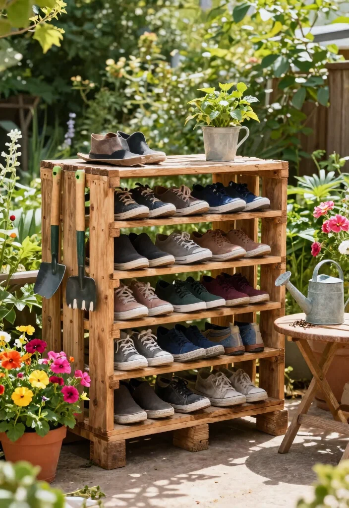 15 Outdoor Shoe Storage Ideas That Keep Mud and Clutter Out of the House - 1. Repurposed Pallet Shoe Rack 1