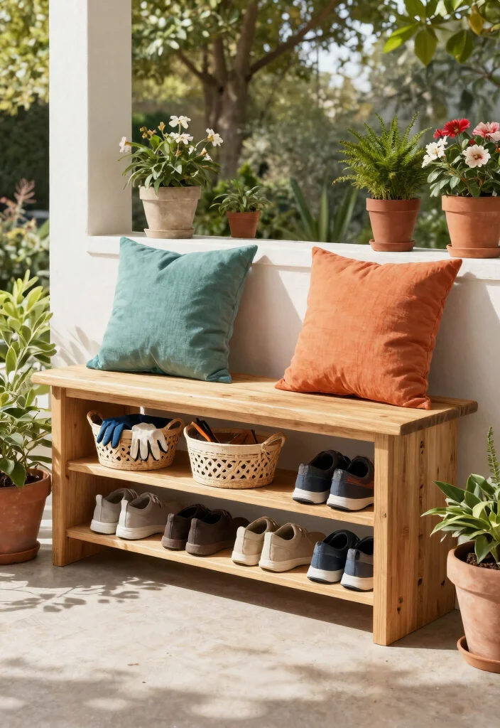 15 Outdoor Shoe Storage Ideas That Keep Mud and Clutter Out of the House - 10. Under-Bench Shoe Storage 1