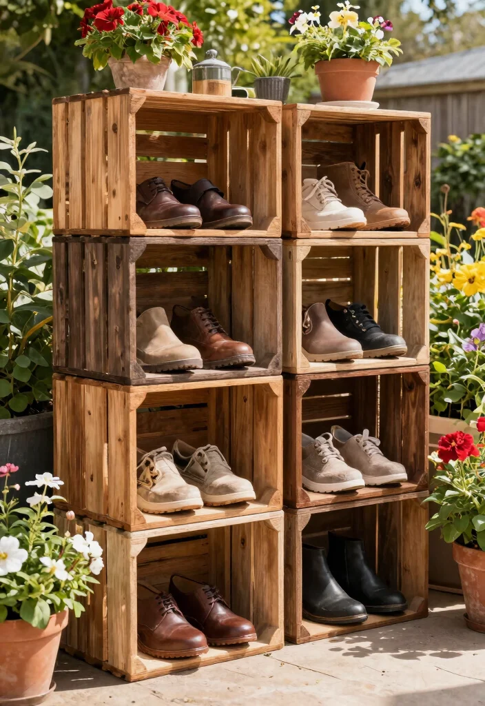 15 Outdoor Shoe Storage Ideas That Keep Mud and Clutter Out of the House - 12. Custom Wooden Crates 1