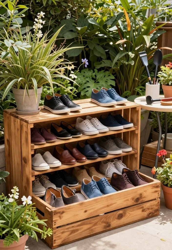 15 Outdoor Shoe Storage Ideas That Keep Mud and Clutter Out of the House - 14. Repurposed Wine Crates 1