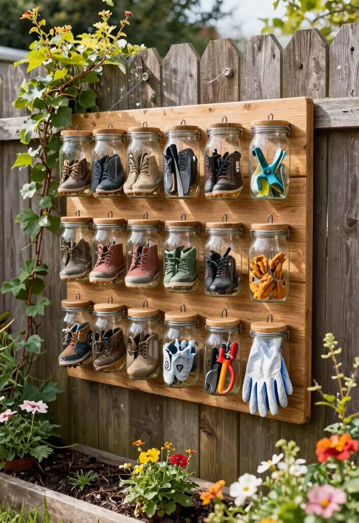 15 Outdoor Shoe Storage Ideas That Keep Mud and Clutter Out of the House - 4. Hanging Shoe Storage Using Jars 1