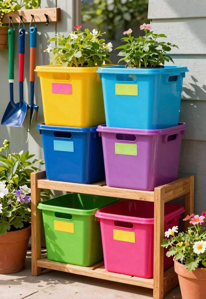 15 Outdoor Shoe Storage Ideas That Keep Mud and Clutter Out of the House - 5. Color-Coded Shoe Bins 1