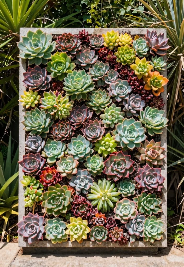 15 Outdoor Wall Decoration Ideas That Don't Fade or Rust in Sun - 13. Sunkissed Succulent Wall 1