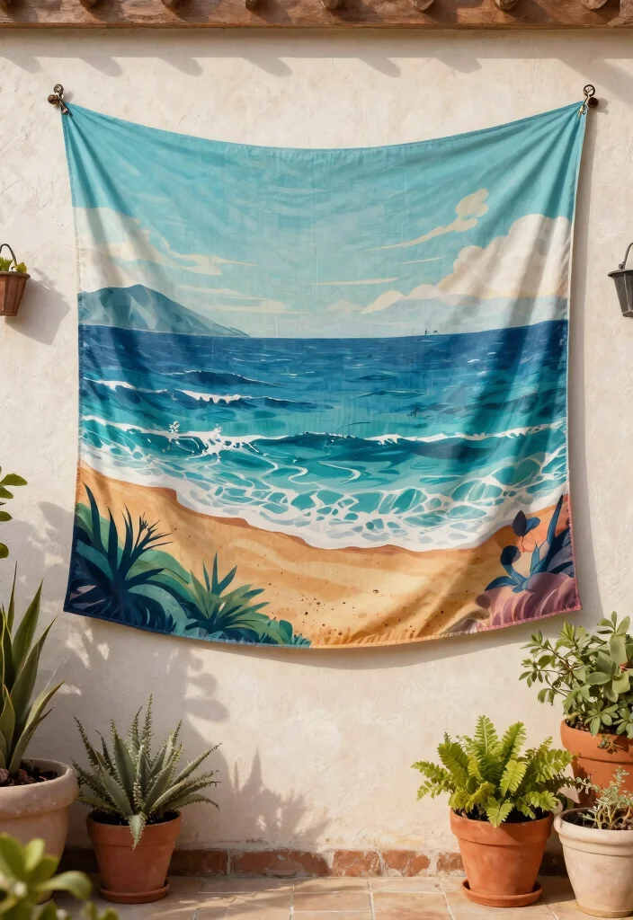 15 Outdoor Wall Decoration Ideas That Don't Fade or Rust in Sun - 14. Outdoor Tapestries 1