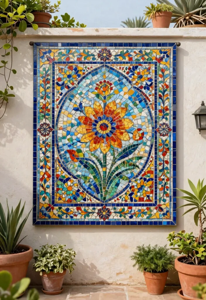 15 Outdoor Wall Decoration Ideas That Don't Fade or Rust in Sun - 7. Mosaic Wall Hanging 1