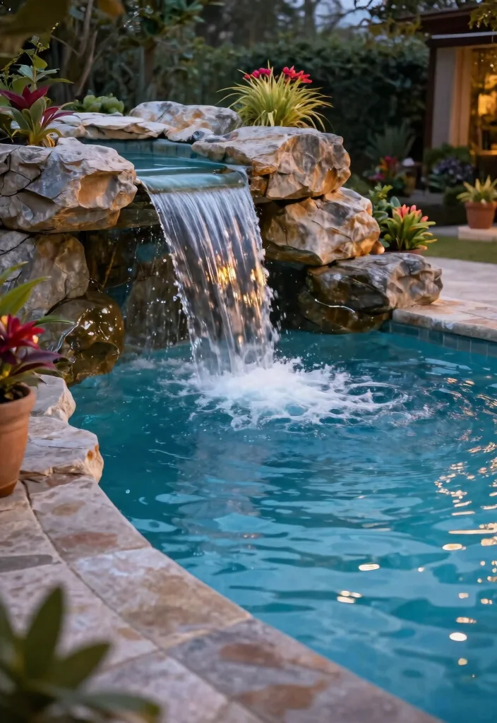 15 Pool Patio Design Ideas That Handle Splashes and Sun Exposure - 14. Water Features 1