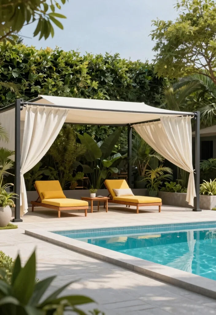 15 Pool Patio Design Ideas That Handle Splashes and Sun Exposure - 5. Splendid Canopy Options 1