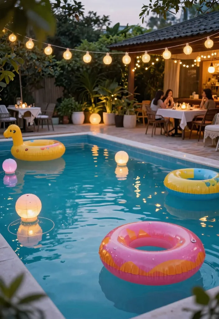 15 Pool Patio Design Ideas That Handle Splashes and Sun Exposure - 8. Floating Pool Decor 1