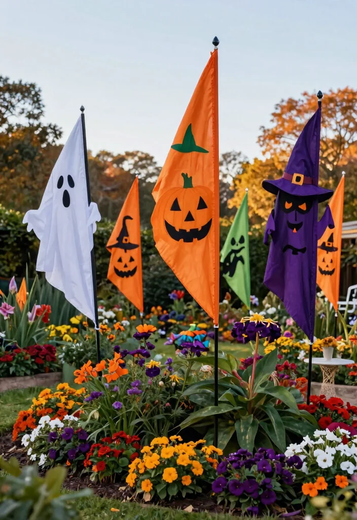 15 Weather-Resistant Halloween Outdoor Decoration Ideas - 11. Spooky Garden Flags 1