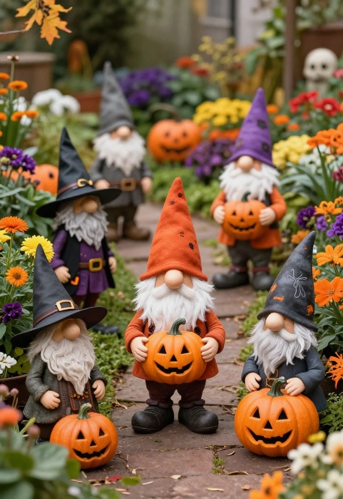 15 Weather-Resistant Halloween Outdoor Decoration Ideas - 14. Halloween Garden Gnomes 1