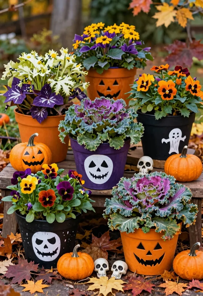 15 Weather-Resistant Halloween Outdoor Decoration Ideas - 6. Festive Planters 1