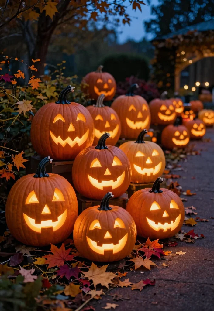 15 Weather-Resistant Halloween Outdoor Decoration Ideas - 8. Light-Up Pumpkins 1
