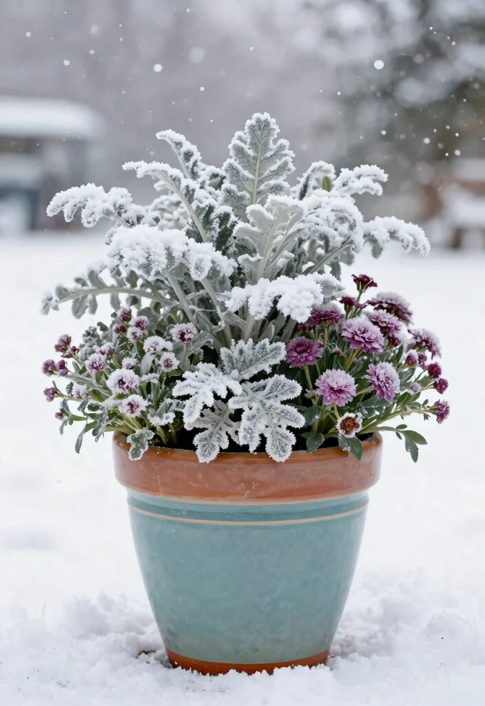 15 Winter Planter Ideas That Survive Freezing Temps and Look Full - 11. Fabulous Frosted Foliage 1