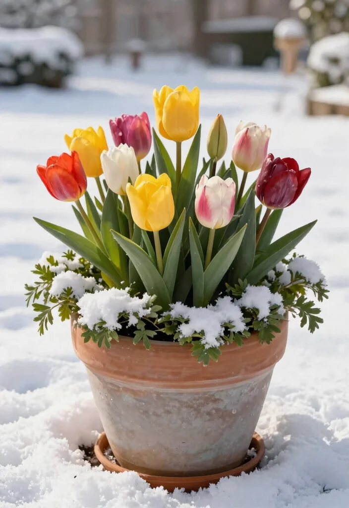 15 Winter Planter Ideas That Survive Freezing Temps and Look Full - 12. Brightly Colored Bulbs 1
