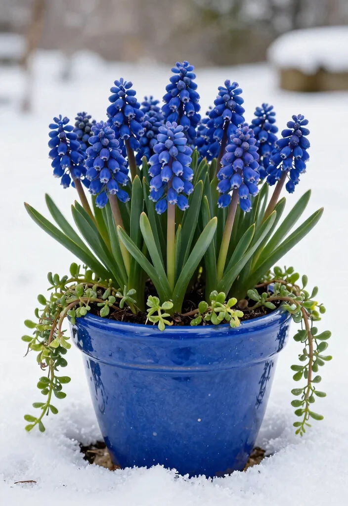 15 Winter Planter Ideas That Survive Freezing Temps and Look Full - 15. Gorgeous Grape Hyacinths 1