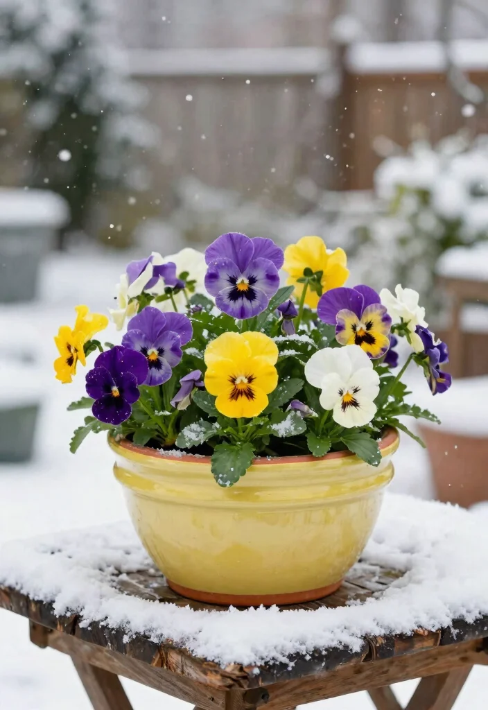 15 Winter Planter Ideas That Survive Freezing Temps and Look Full - 2. Cheerful Pansy Pots 1