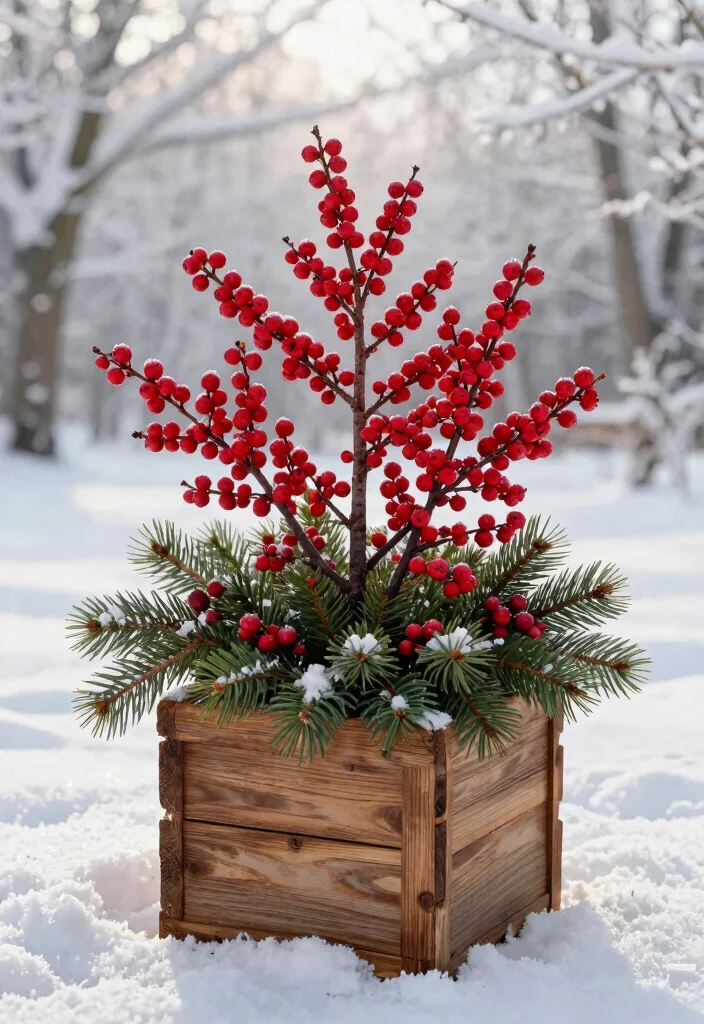 15 Winter Planter Ideas That Survive Freezing Temps and Look Full - 5. Rustic Winterberries 1