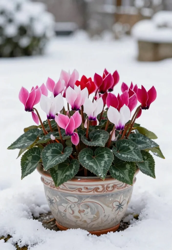 15 Winter Planter Ideas That Survive Freezing Temps and Look Full - 9. Colorful Cyclamen 1