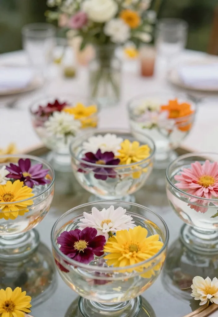 18 Backyard Party Decor Ideas on a Budget That Set the Mood Fast - 16. Floating Flower Centerpieces 1