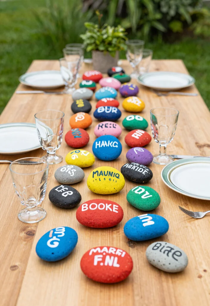 18 Backyard Party Decor Ideas on a Budget That Set the Mood Fast - 3. Painted Rocks as Table Decor 1