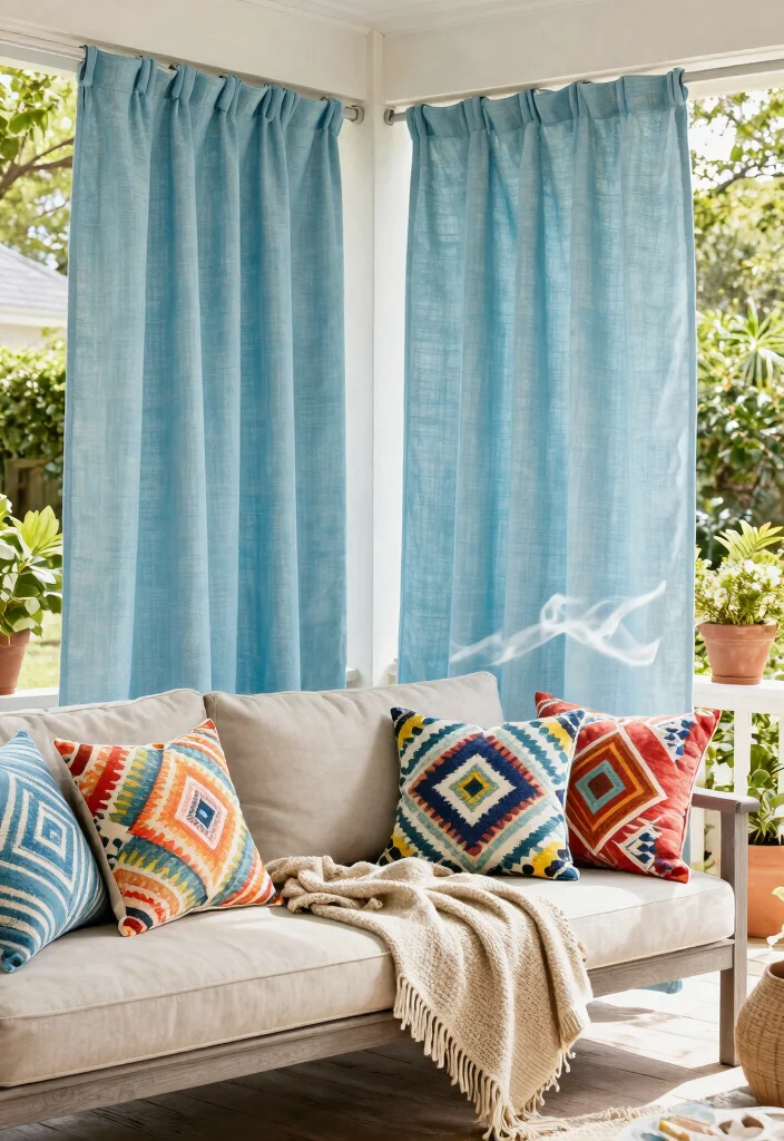 18 Summer Porch Decor Ideas That Stay Put in Wind and Rain - 2. Weatherproof Textiles 1