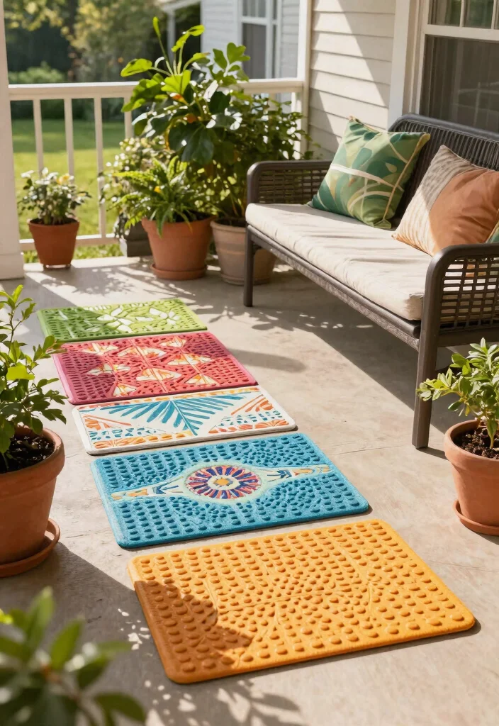 18 Summer Porch Decor Ideas That Stay Put in Wind and Rain - 8. Tactile Floor Mats 1