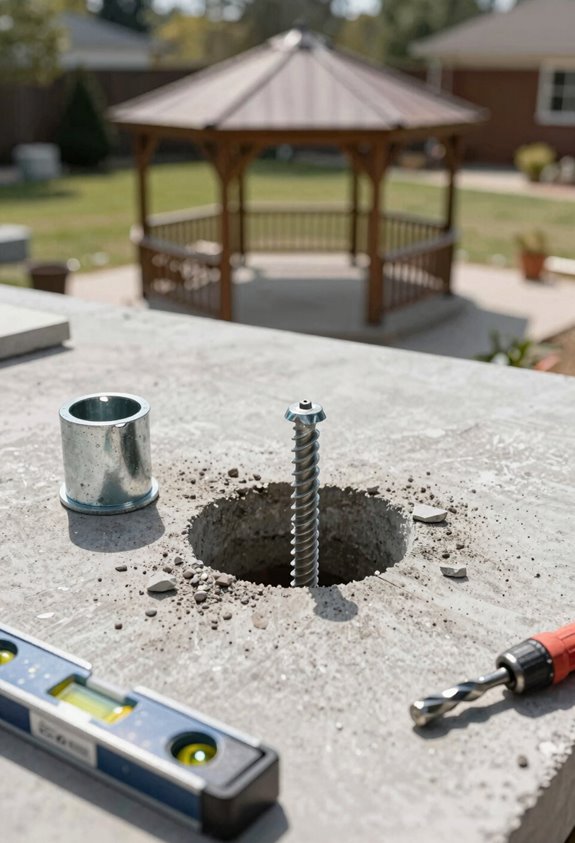 Secure Your Gazebo to Concrete in 5 Easy Steps 4 drill depth level secure anchors
