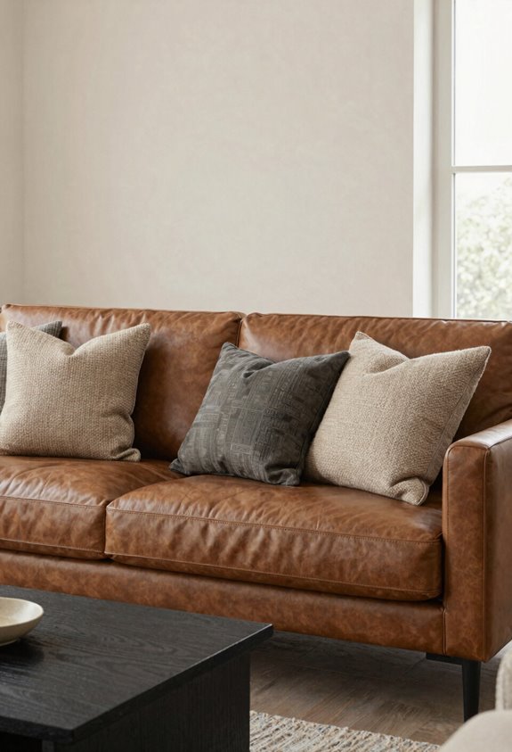 neutral walls highlight brown leather