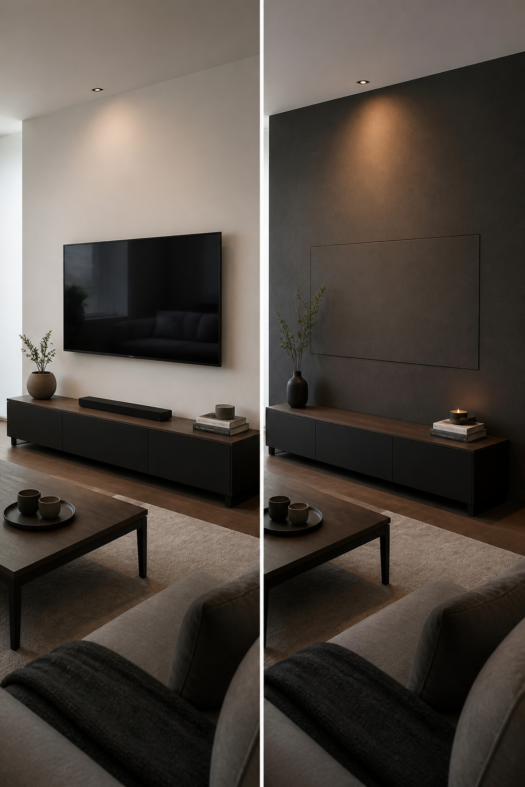 TV mounted on a wall painted the same color as its bezel.