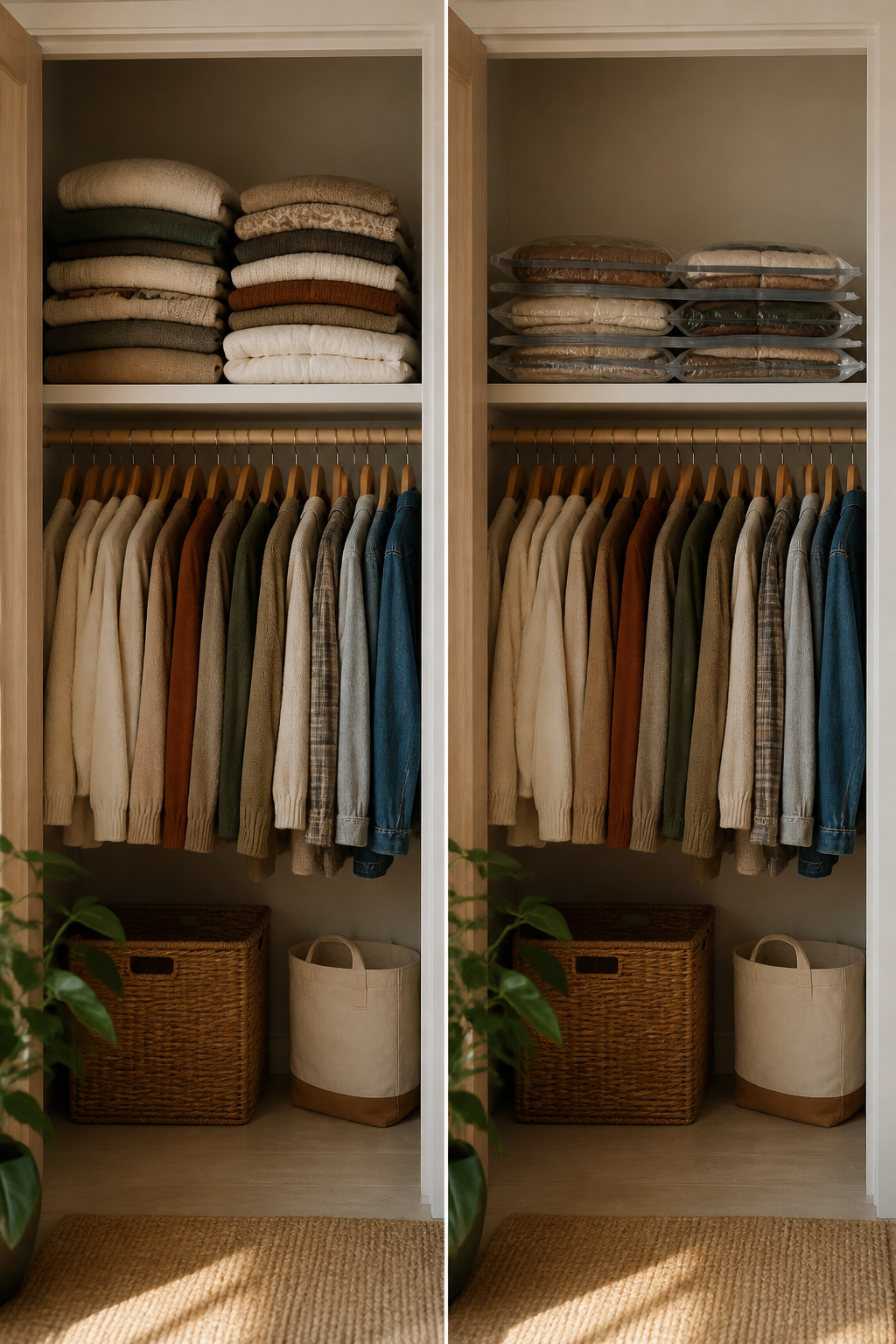 Vacuum storage bags containing clothing and bedding.