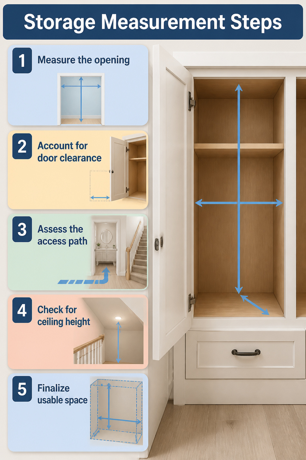 A diagram illustrating steps for measuring storage spaces.