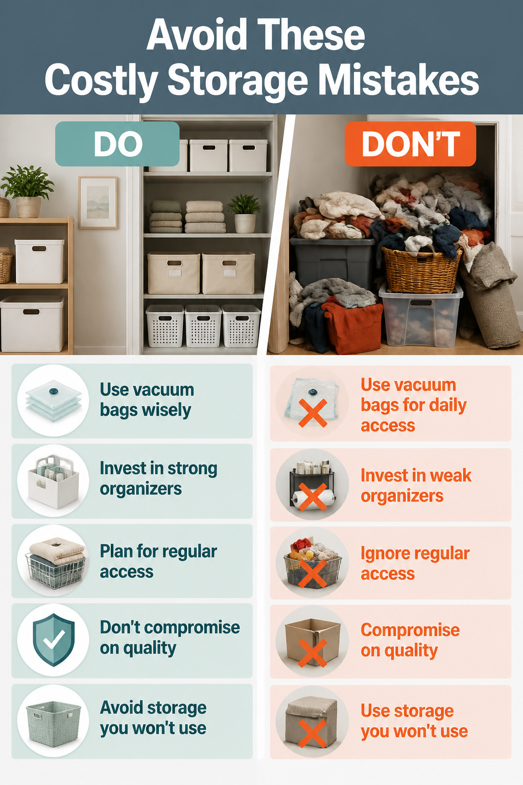 A list of storage mistakes to avoid in small spaces.