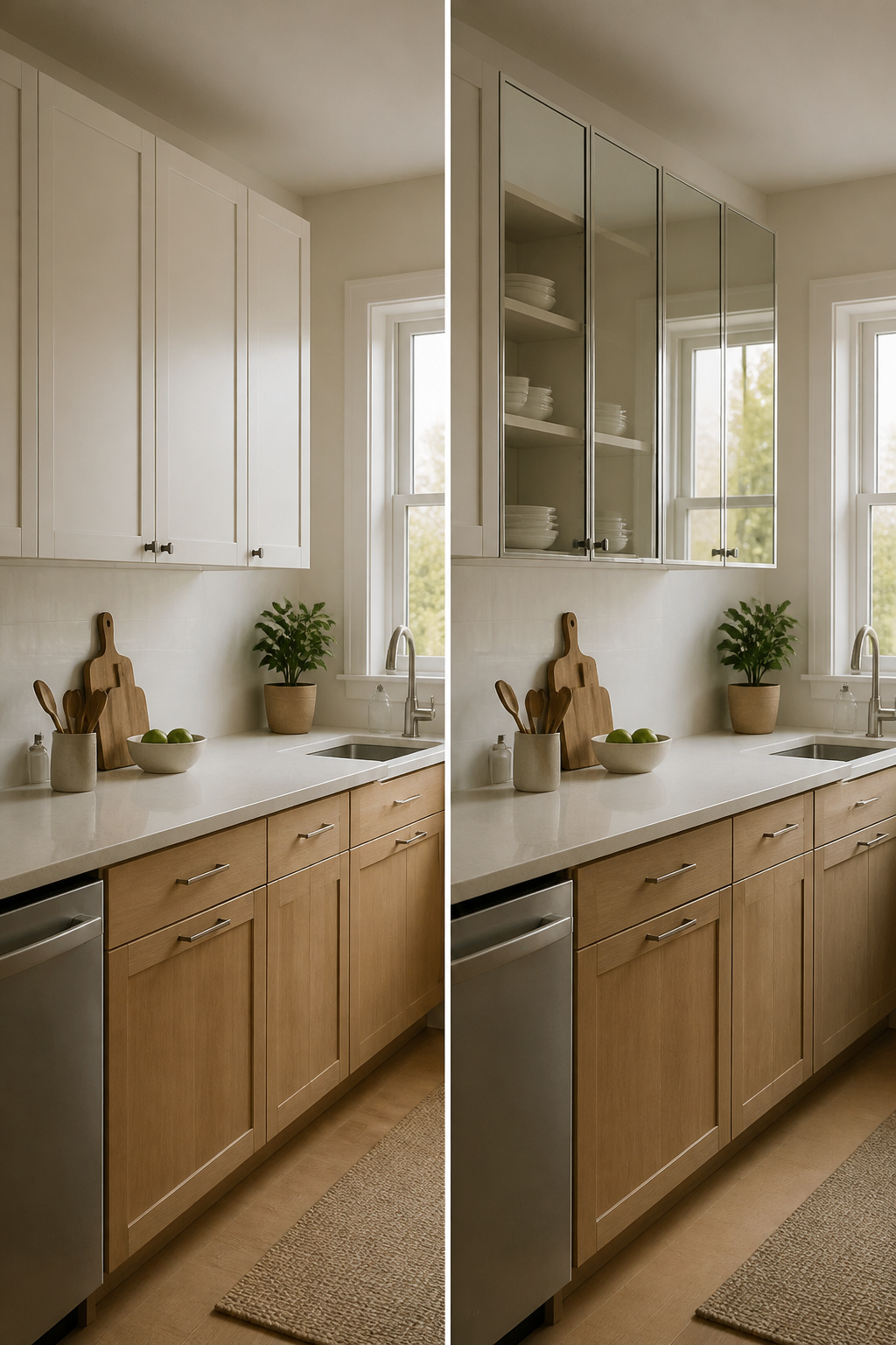 10 Small Kitchen Cabinet Ideas That Maximize Every Inch (2026) 16 A kitchen featuring mirrored cabinet fronts for a bright effect.