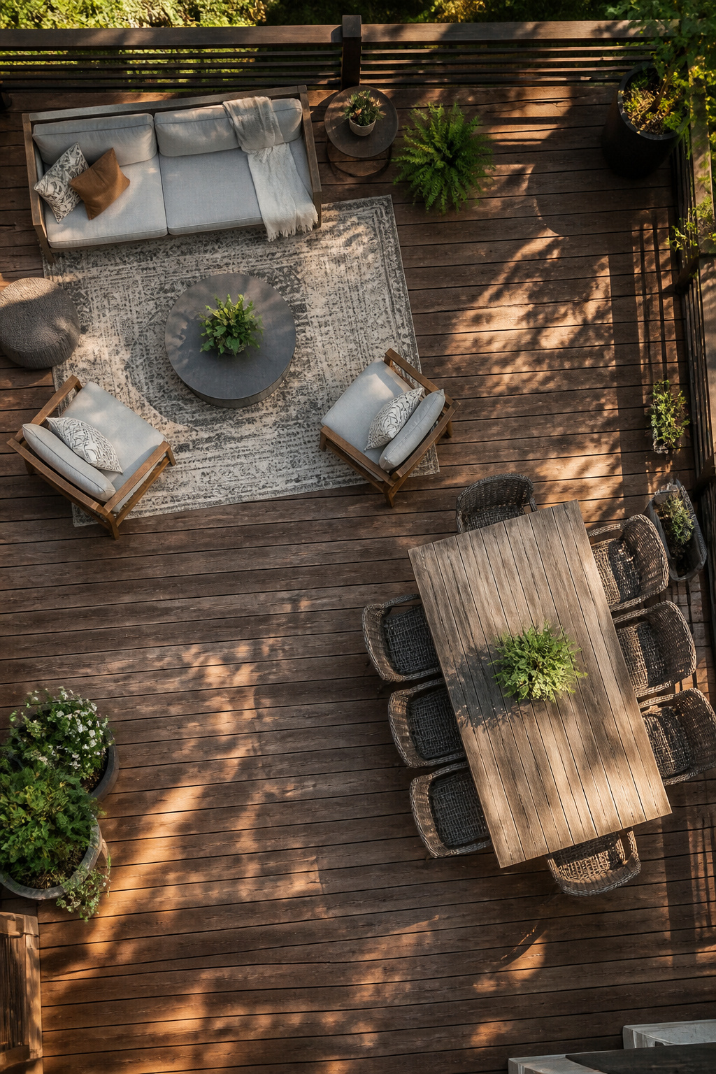 13 Large Back Porch Ideas That Use What You Already Have 18 A layout showing different zones on a large back porch.