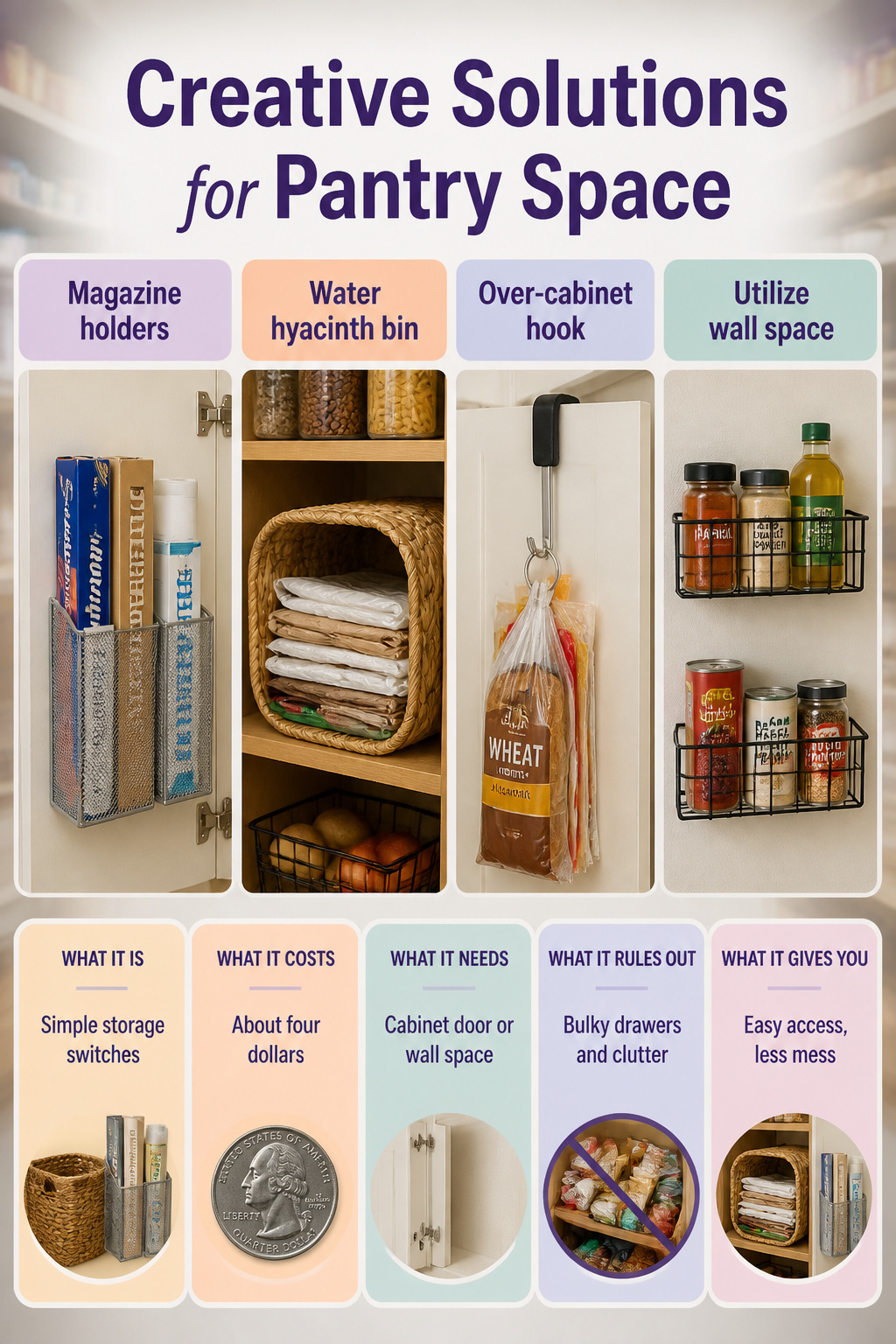 Magazine holders mounted inside a cabinet door for storage.