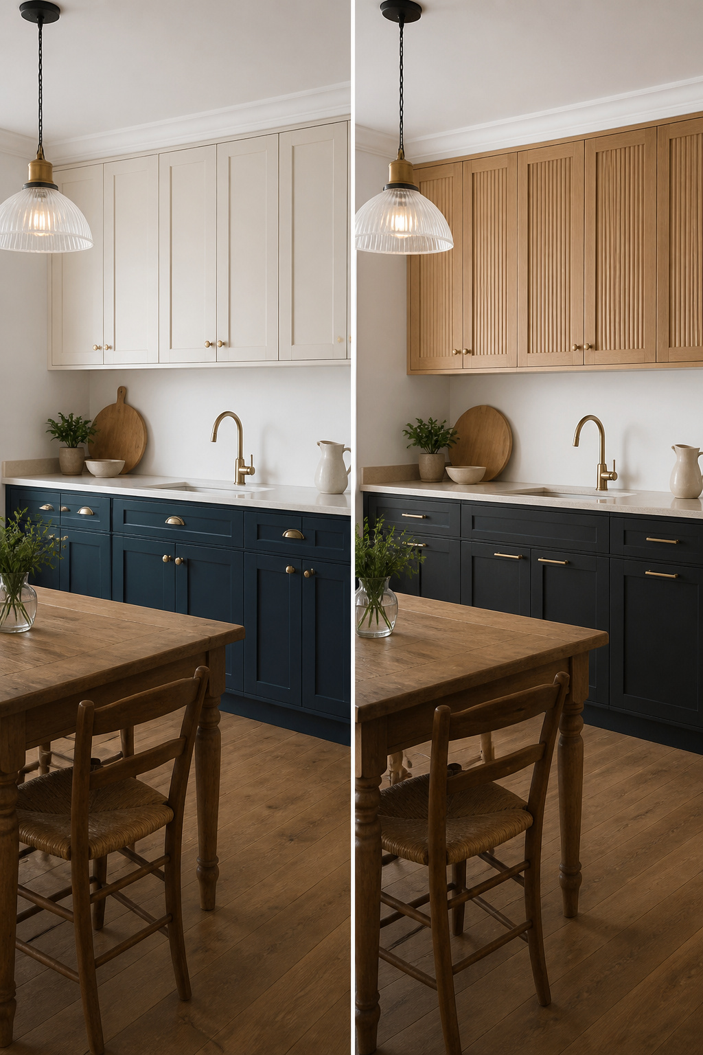10 Small Kitchen Cabinet Ideas That Maximize Every Inch (2026) 5 A kitchen with lighter upper cabinets and darker lower cabinets.